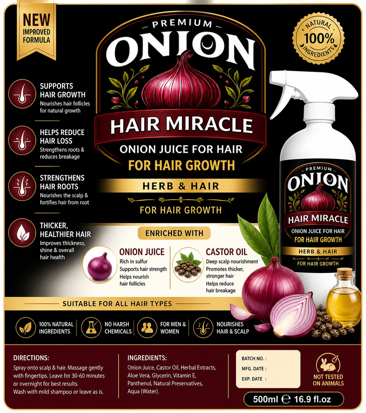 ONION JUICE FOR SUPPORT HAIR GROWTH,“ No Onion Smell After Wash”
